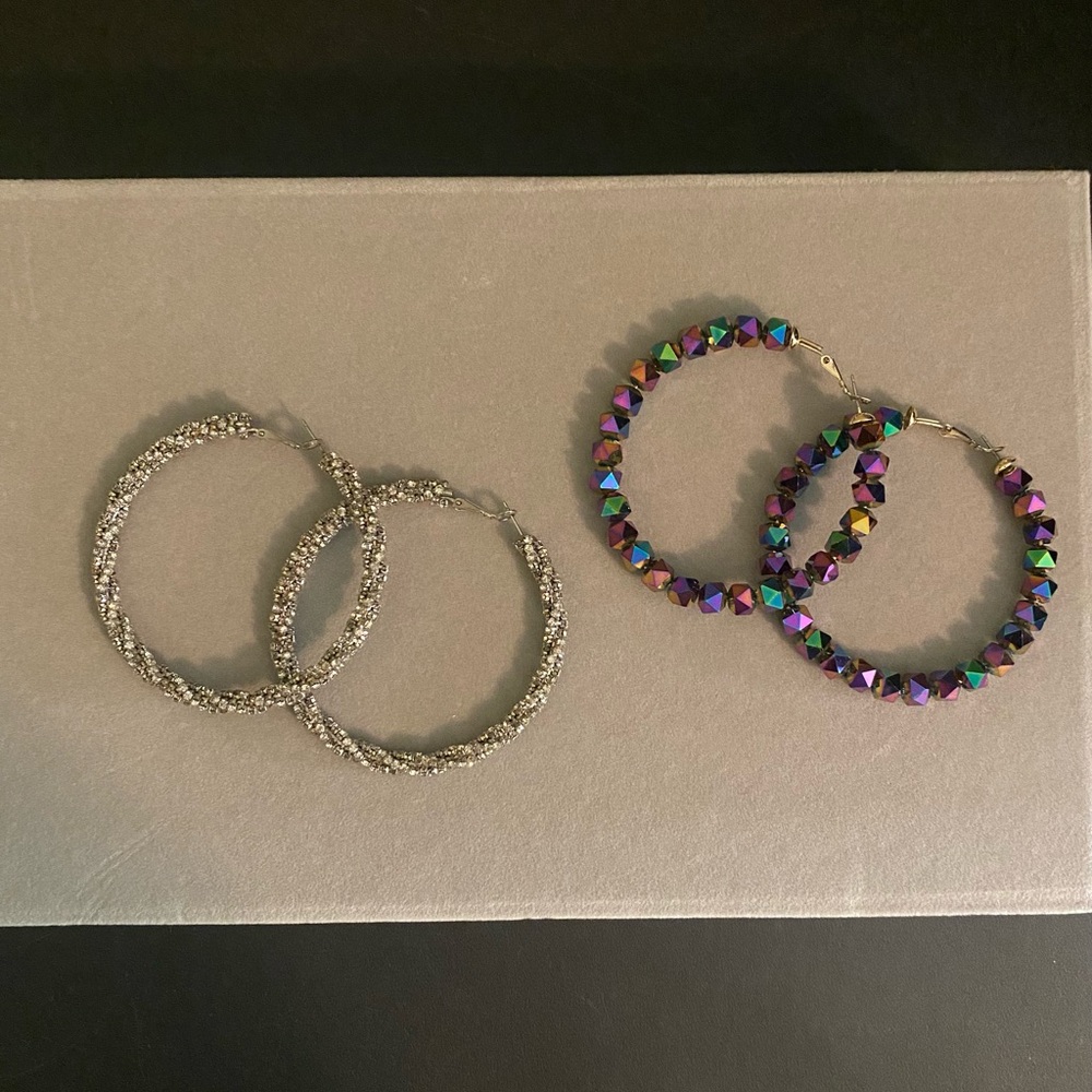 Torrid Silver and Purple Hoop Earrings Set